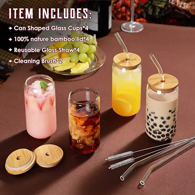 US/CA STOCK 16OZ Mugs Beer Can Shaped Bamboo Lid Cups Bubble Tea Boba Insulated Glass Tumbler With Lid And Straw Indivial Pack