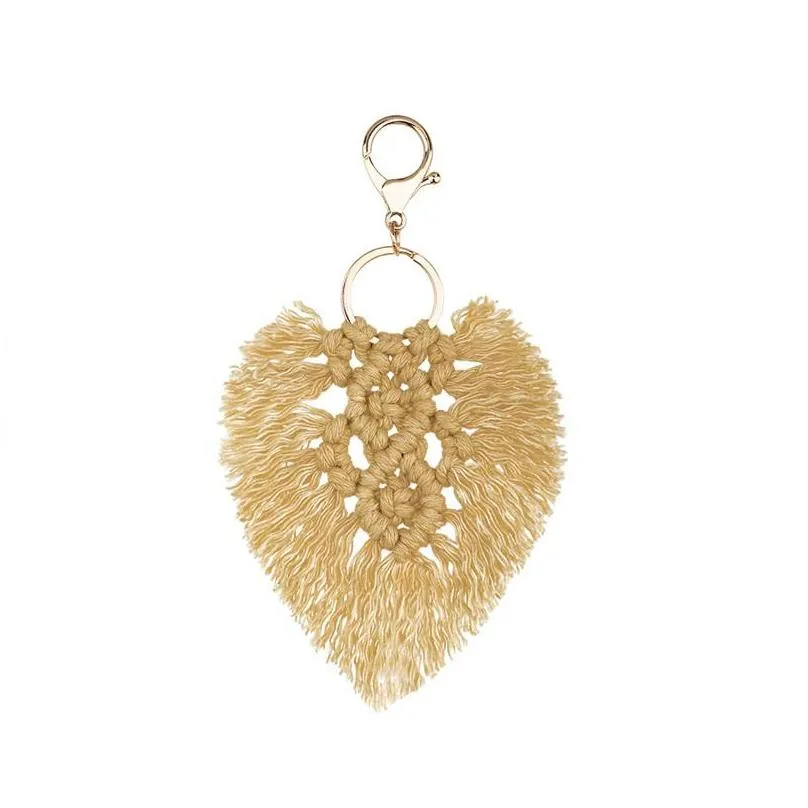 bohemian tassel key ring party favor gifts keyrings handwoven bag accessories rope leaf european american pendant art craft 2912 q2