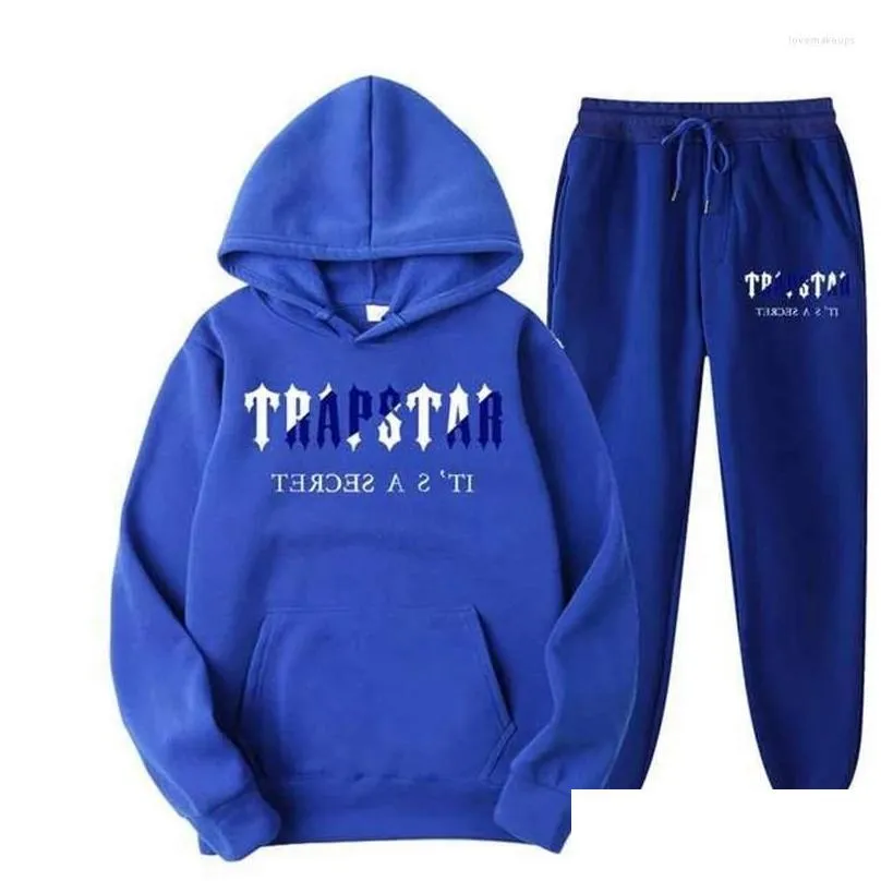 mens t shirts 2022 brand trapstar printed sportswear men 15 colors warm two pieces set loose hoodie sweatshirt pants jogging