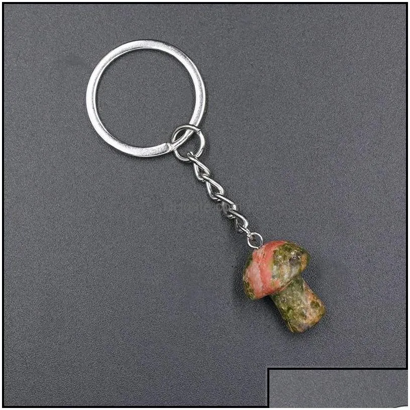 key rings mini mushroom statue chains natural stone carved charms keychains healing crystal keyrings for women men drop delivery jewe