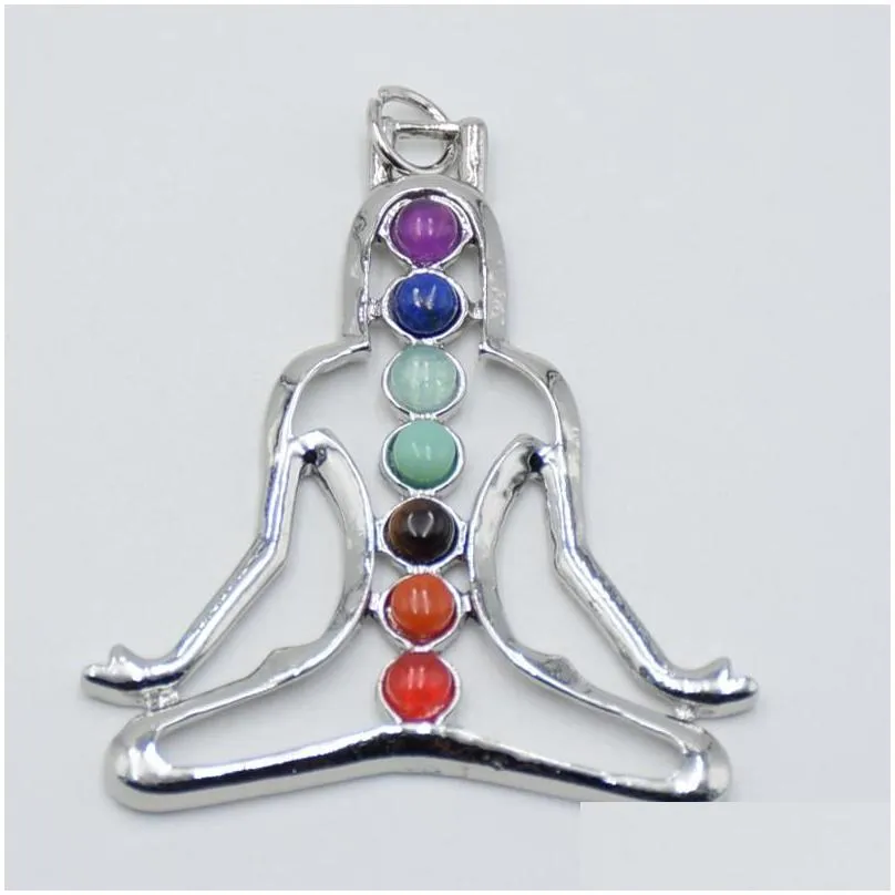 pendant necklaces 7 chakra stones reiki healing point tree of life charm jewelry angel round ankh yoga 3d stone necklace pendants