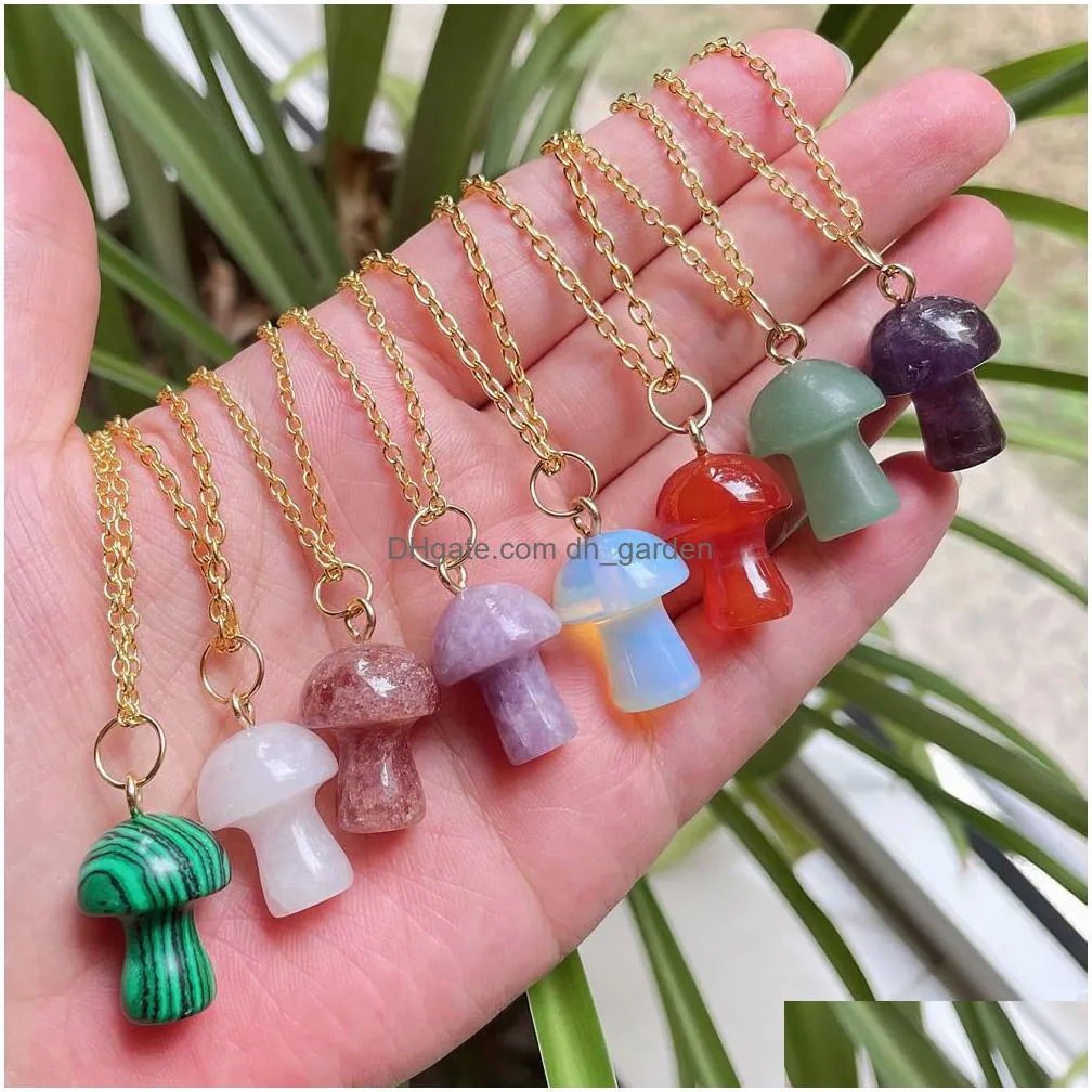 healing natural crystal pendant necklace lovely mushroom charm carnelian opal pink purple crystal necklace fashion women jewelry