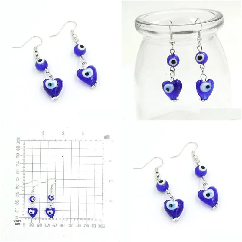 wholesale evil eyes dangle earrings heart shaped lampwork murano glass blue eyes earring for women party birthday gift lucky jewelry