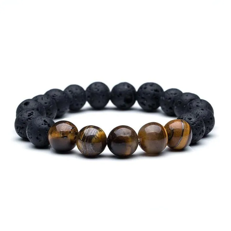 beaded strands mens bead bracelets bangles 12mm tiger eye lava natural stone beads strand bracelet braclet for male jewelry