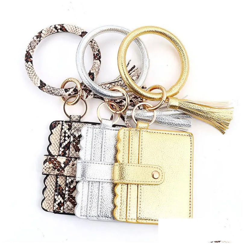 designer bag wallet leopard print pu leather bracelet keychain credit card wallet bangle tassels key ring handbag lady accessories 2909