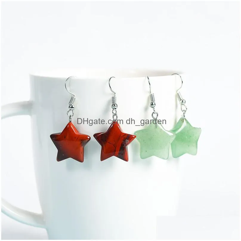 reiki healing star natural crystal stone dangle earrings chakra rose quarz opal tiger eye charms earrings wholesale women jewelry