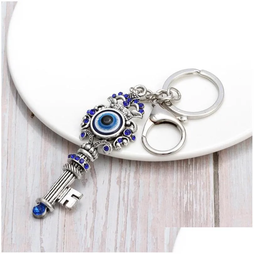 newunique blue crystal key ring jewelry good quality turkey evil eye alloy keychain charm kids gifts 1253 b3