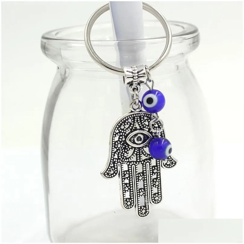 wholesale lucky hamsa fatima hand key rings keychain car keyring blue turkish evil eye key chain for women men jewelry gift