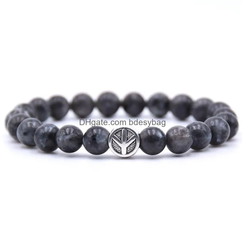 10pc/set peace sign bracelet classic natural stone bead bracelets for men women for gift