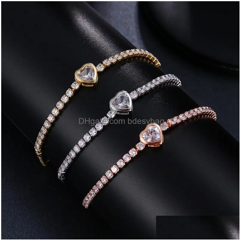 cubic zirconia trendy tennis bracelet for women white yellow rose gold bangle jewelry gift girl teens ladies wife mother sister