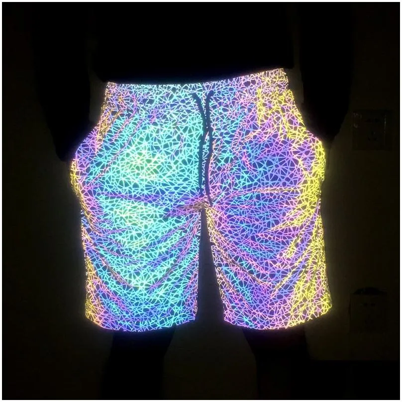 mens shorts glitzy reflective shorts mens casual sports nickel pants beach pants