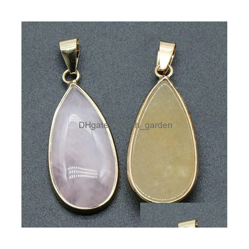 natural agate crystal semiprecious stone charms waterdrop agate gold border edge egg pendant for jewelry making