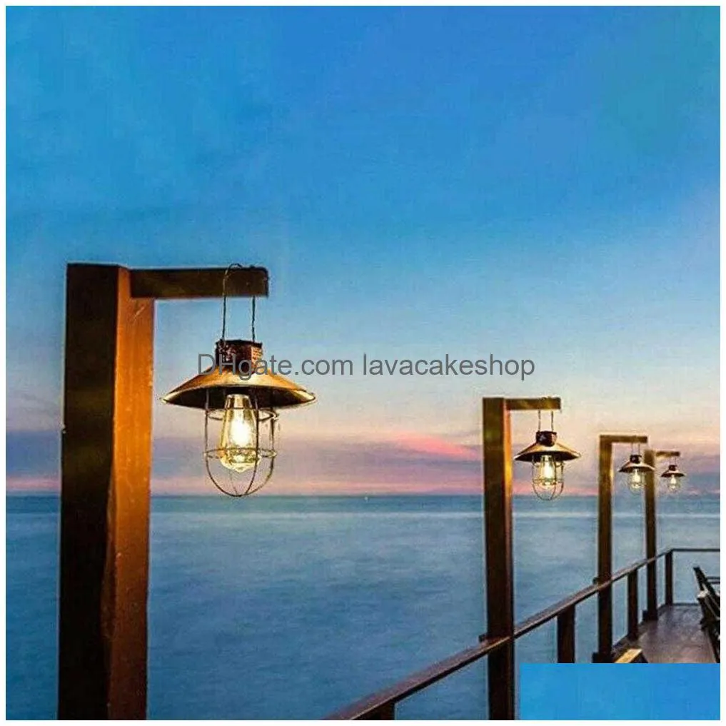 retro solar lantern garden yard patio decor outdoor wall hanging light vintage lamp with warm white bulb h0917