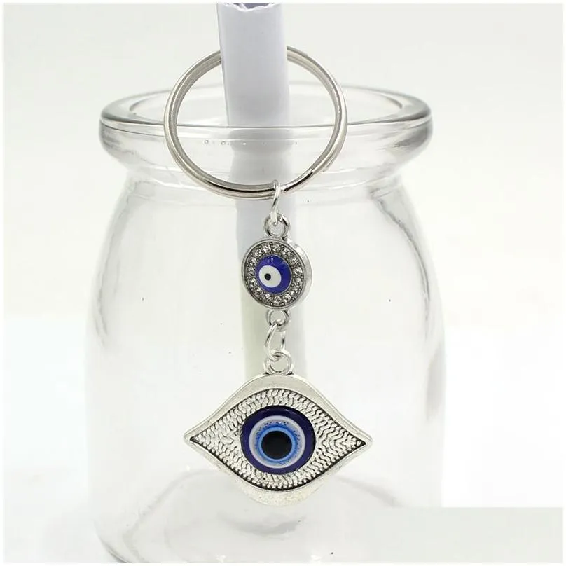 wholesale rhinestone lucky eye fatima hand keychain car keyring blue turkish evil eye key chain for women men jewelry gift