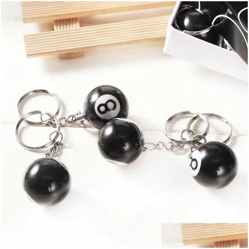 16pcs/lot black 8 pool billiard keychain snooker ball key chain mini billiards key ring ship 277 t2