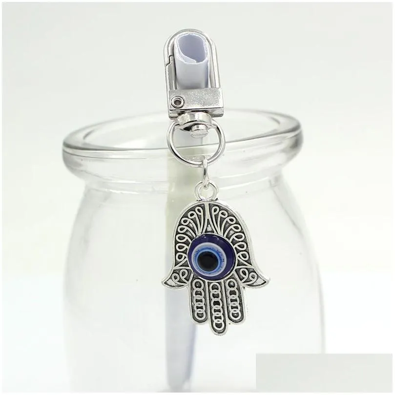 lucky blue evil eye keychain hamsa hand key rings pull zipper charm planner charms hangbag purse bag keyrings gifts women girl