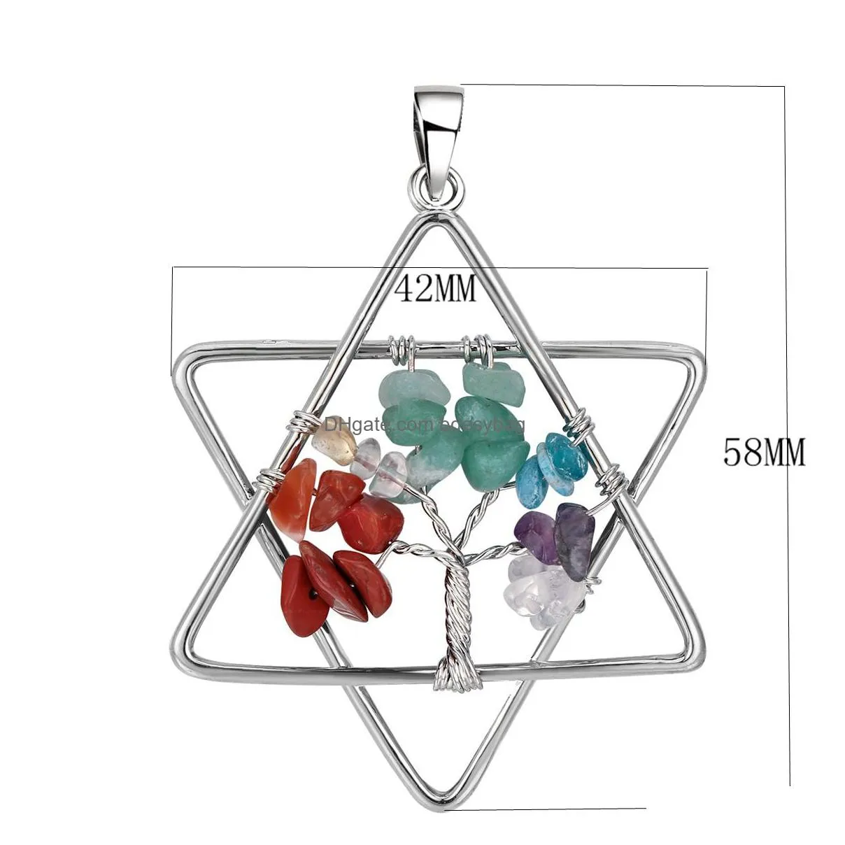 melcaba six pointed star wound life tree pendant seven chakra necklace natural healing crystals quartz gemstone pendants