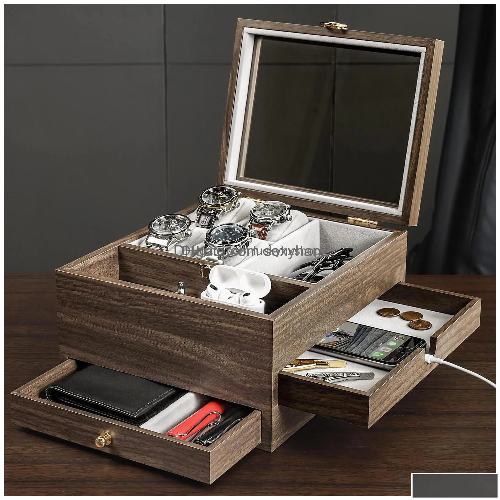 jewelry boxes homde watch box for men organizer with real glass case ring bracelet necklace earrings and accessories ameow