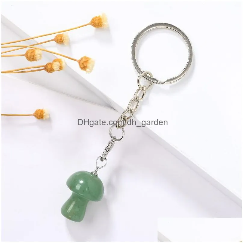 mini mushroom statue stone key rings lobster clip clasp chains carved charms keychains healing crystal keyrings for women men