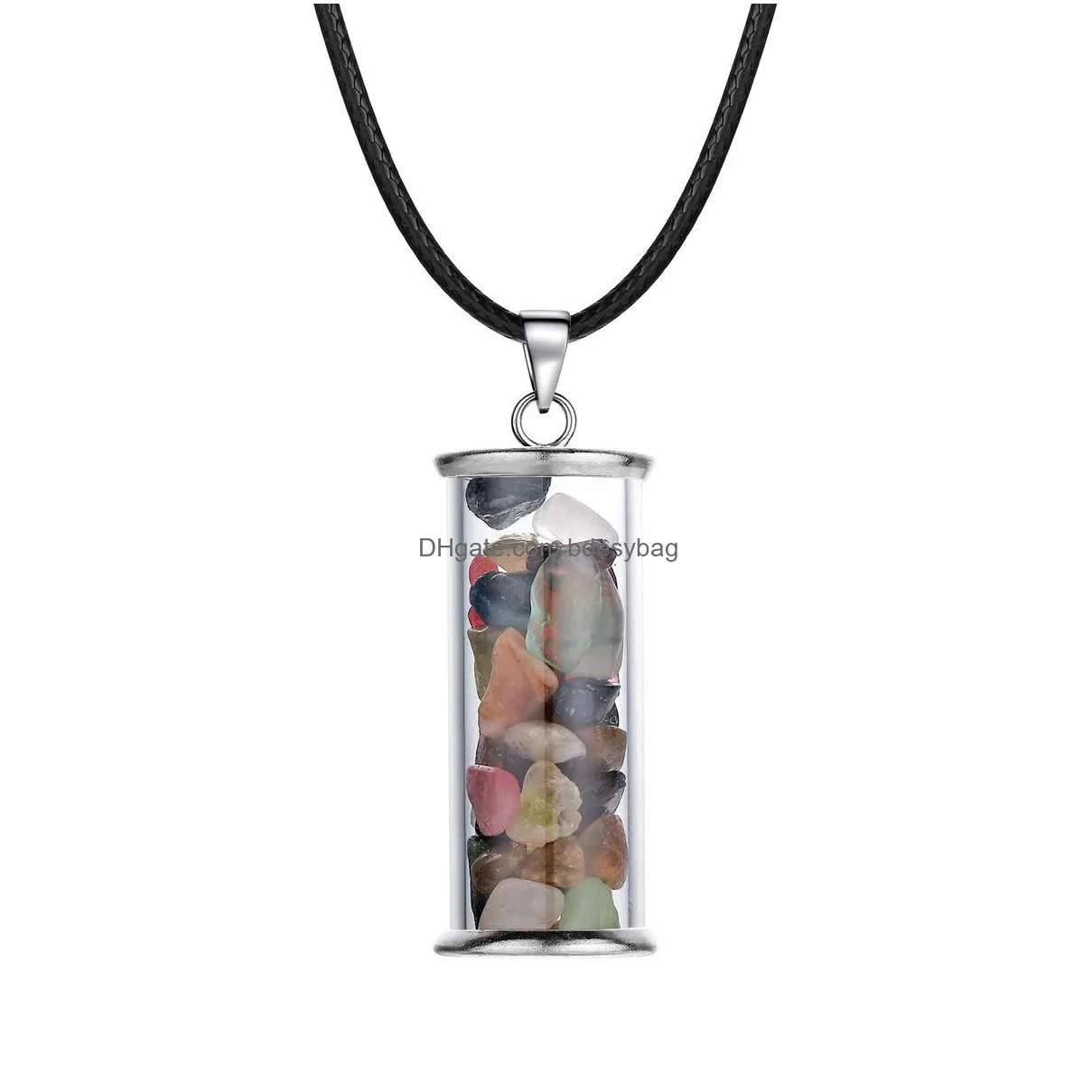 chakra healing crystal wishing bottle pendants necklace for womens girls tumbled rock wicca tumble stone wish reiki energy