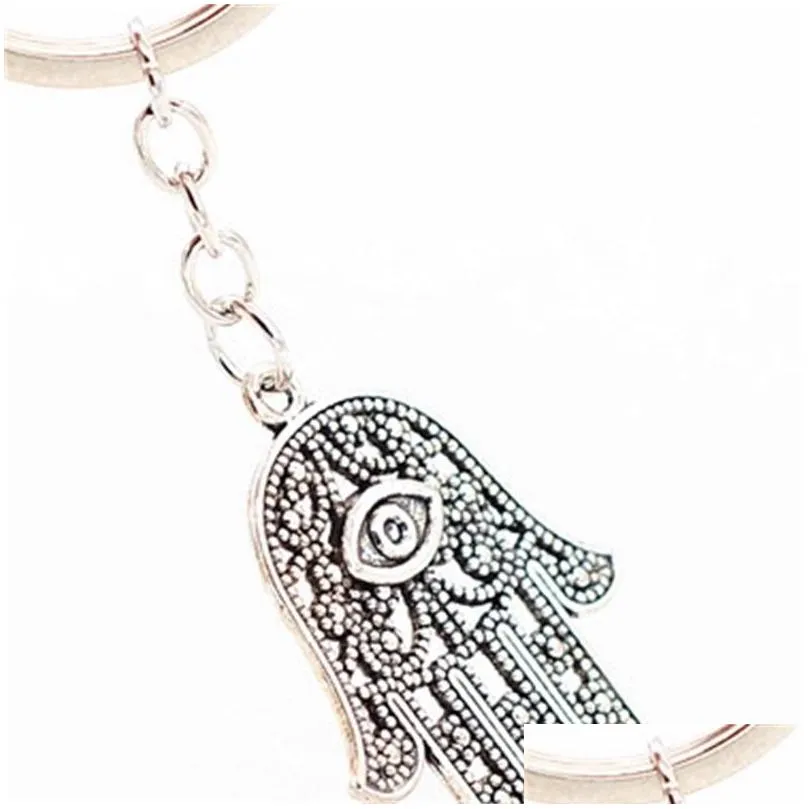 new keychain 36x25mm eye hamsa palm protection pendants diy men car key chain ring holder keyring souvenir jewelry gift 1042 q2
