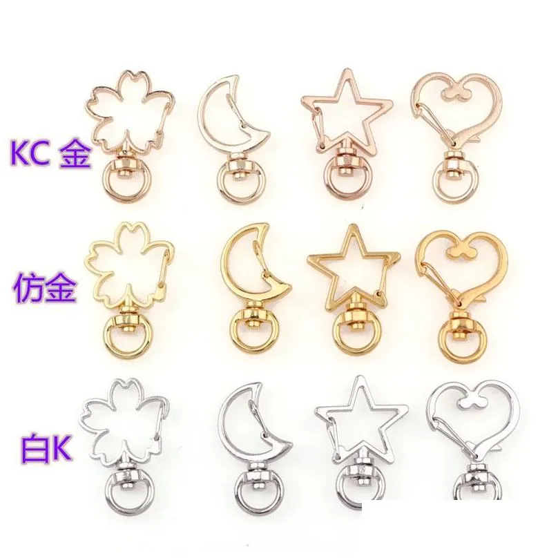 10pcs new cute moon star heart cat animal flower hollow key chain key ring keychain diy accessories lobster clasp wholesale 1196 q2