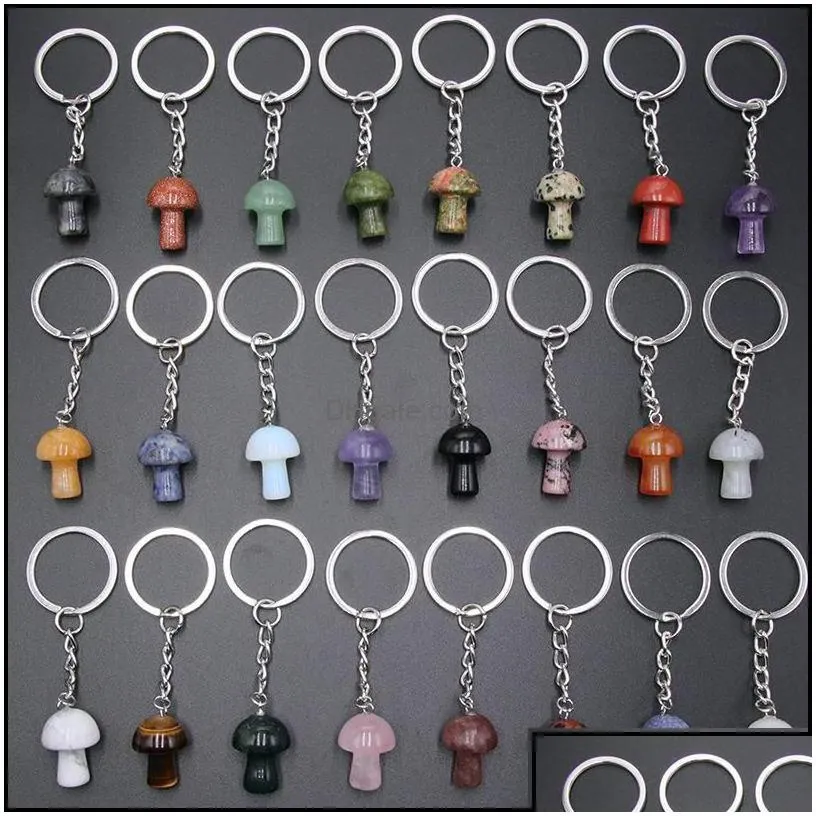 key rings mini mushroom statue chains natural stone carved charms keychains healing crystal keyrings for women men drop delivery jewe