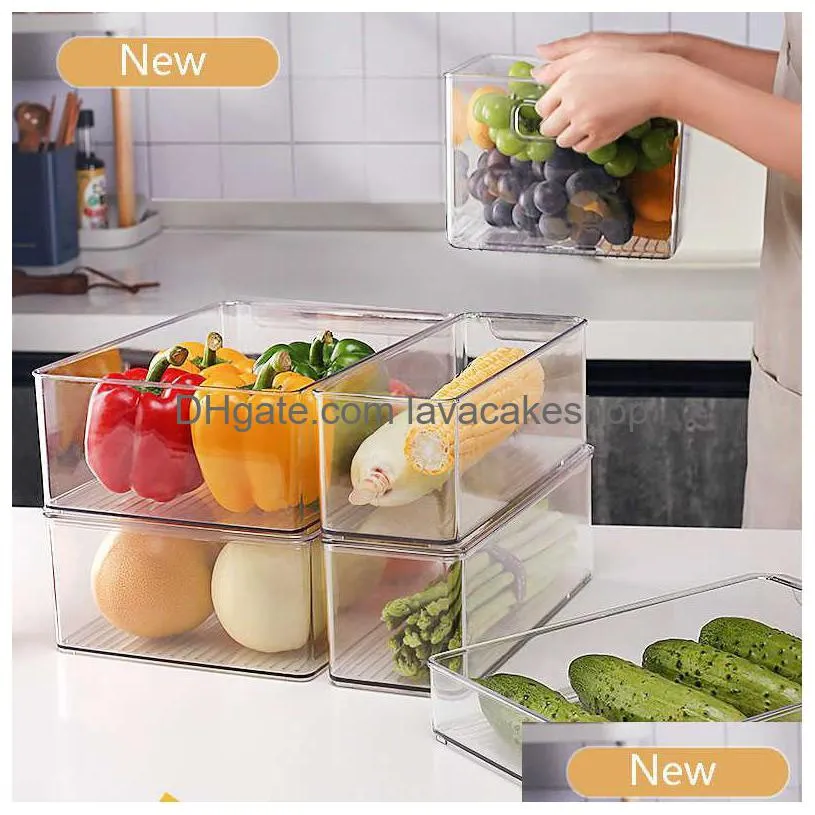 refrigerator organizer bins clear fruit food jars storage box with handle for zer cabinet kitchen accessories organization x0703