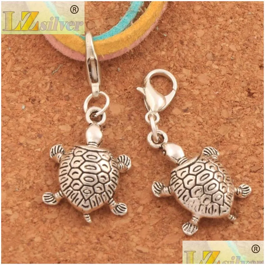 100pcs/lot turtle tortoise animal lobster claw clasp charm beads 35.9x14.6mm tibetan silver jewelry diy c1182
