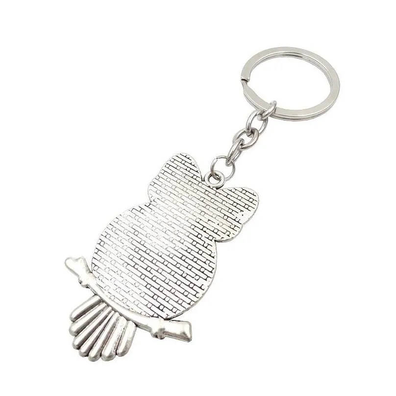 ancient silver owl shape owl glass cabochon keychain key rings holder bag hangs fashion jewelry will and sandy drop ship 201 u2