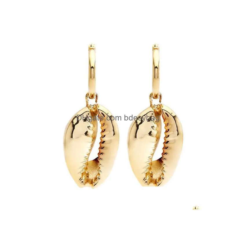 shell earrings simple pendant natural alloy shell long section fashion creative female jewelry national wind elegant gift beach party