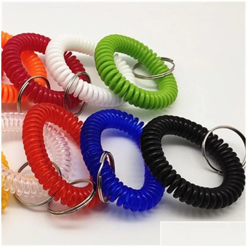 wrist band coil keychains eva plastic spring ring stretch wristband keyring for gym pool id badge fashion hand bracelet 1039 q2