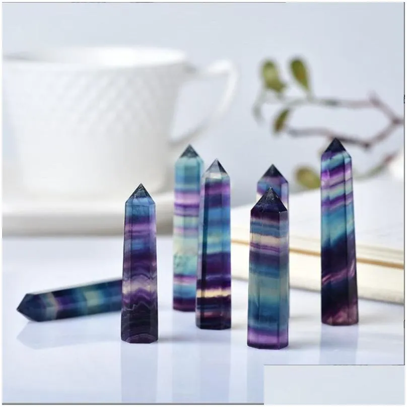 arts rainbow crystals fluorite tower quartz points natural stripe point reiki crystal obelisk wand healing chakra stone