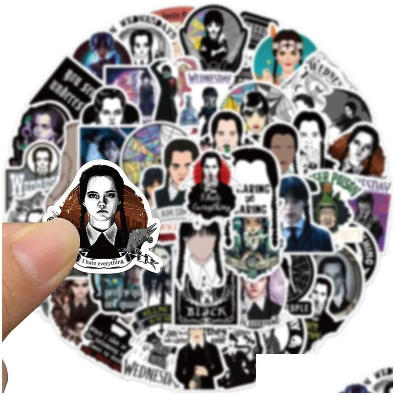 50pcs wednesday addams stickers graffiti kids toy skateboard car motorcycle bicycle sticker decals wholesale