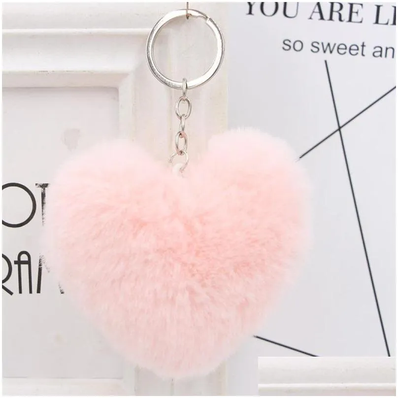 heartshaped pom pom fluffy keychain pendant ornament key organizer key holder novelty gift keyring accessories women keychains 916 q2