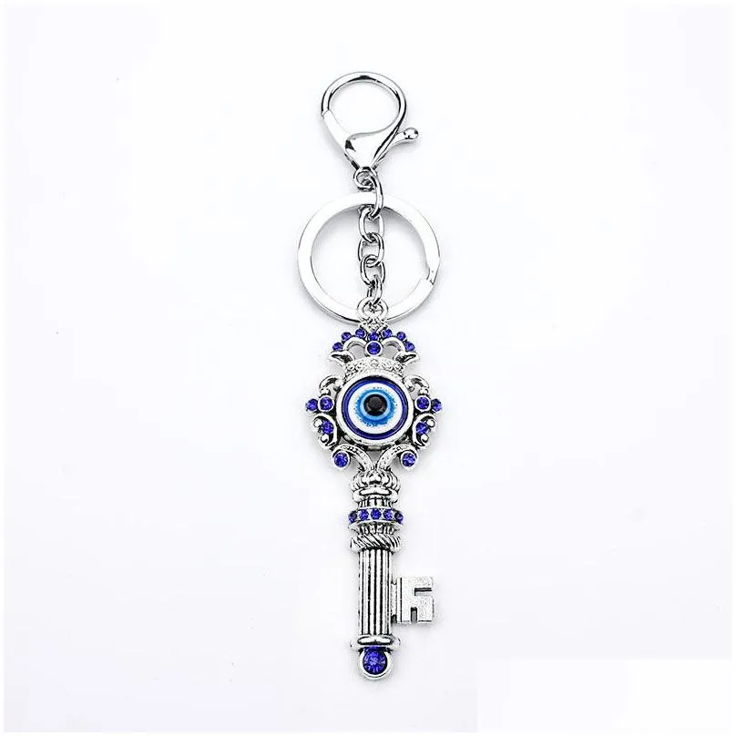 newunique blue crystal key ring jewelry good quality turkey evil eye alloy keychain charm kids gifts 1253 b3