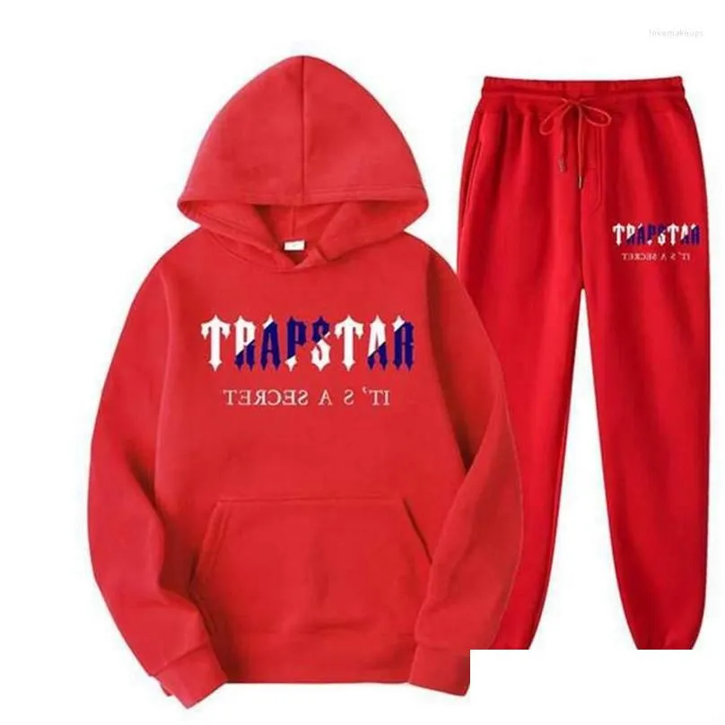 mens t shirts 2022 brand trapstar printed sportswear men 15 colors warm two pieces set loose hoodie sweatshirt pants jogging