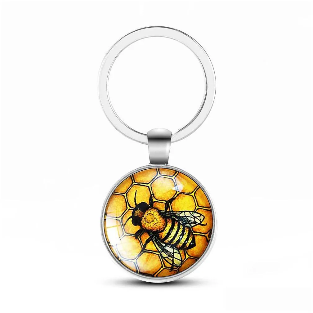 hot selling crystal keychain unique cute bees key holder handmade animal pattern keyring for women girls personalized jewelry gift 111