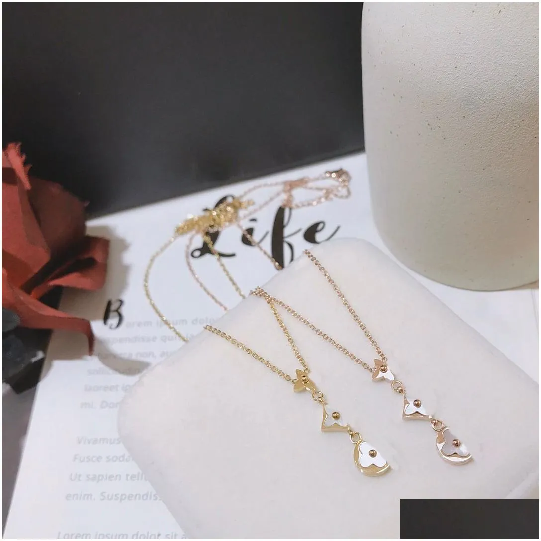 fashion women luxury designer necklace choker chain 18k gold plated rose gold plated stainless steel flower letter pendants statement jewelry