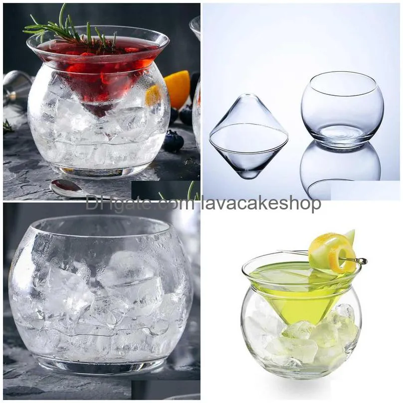 molecular mixology interlayer triangle cocktail iced crystal wine glass cone martini globular set bartender special drinking cup x0703