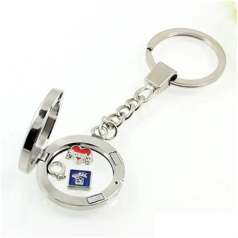 round alloy floating locket keychain magnetc 30mm glass locket keyring jewelry accept customization 606 z2