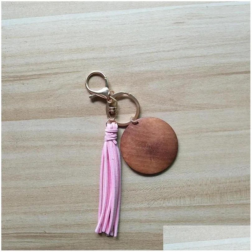 5cm wooden round disc keychain tassels solid color pendant key ring simplicity bags jewelry accessories for women and men 3 3tw q2