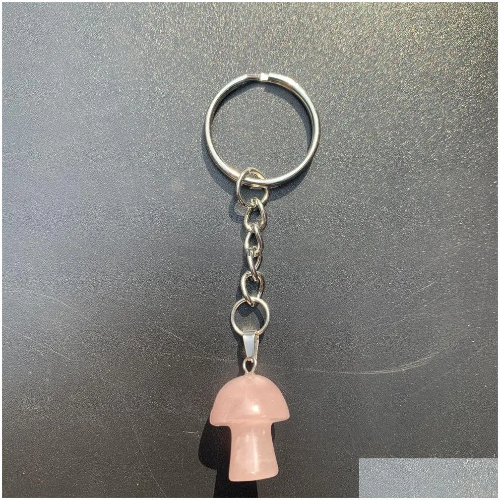 mini mushroom statue stone key rings circle chains carved charms keychains healing crystal keyrings for women men