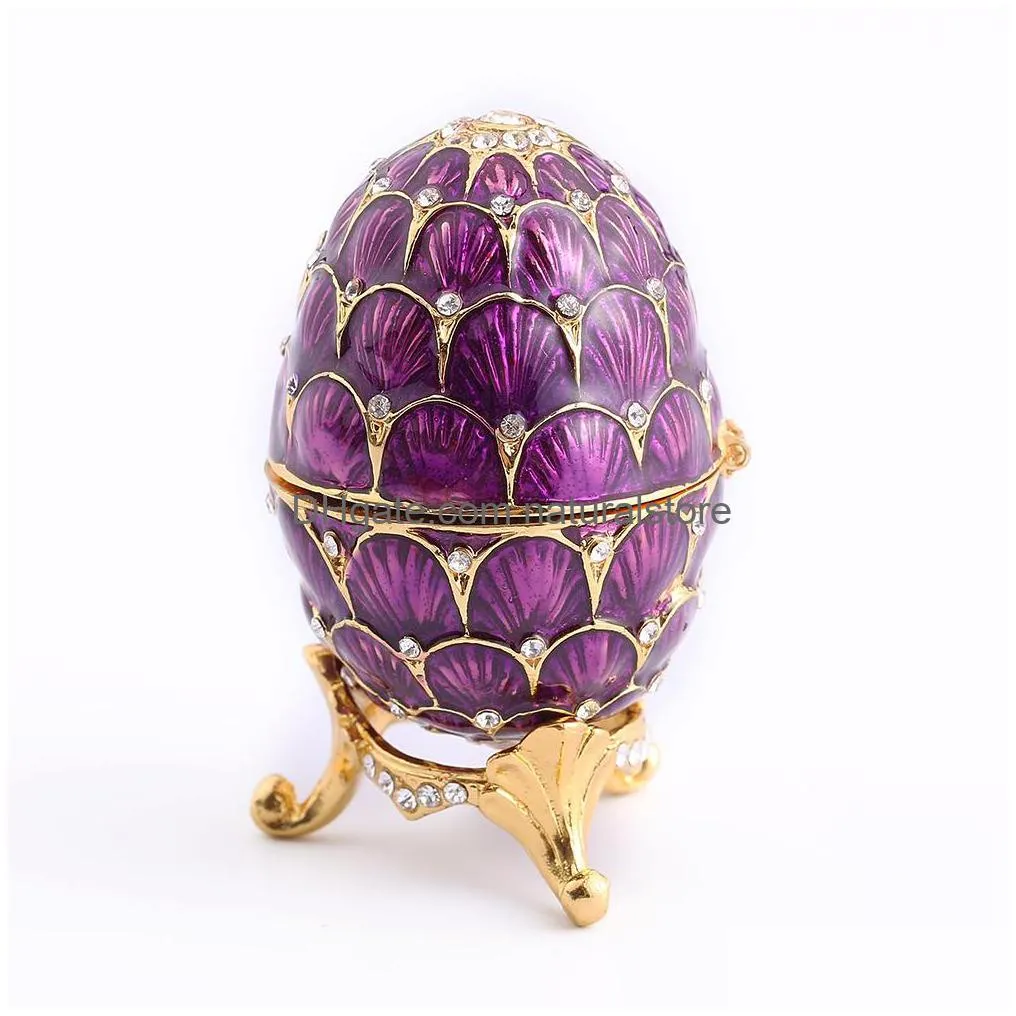 creative office home decoration enamel jewelry box metal crafts painted electroplating easter egg gift diamond jewelry box