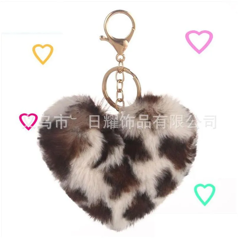 love heart shaped key buckle leopard print keychains plush hairball bag pendant zebra pattern fashion accessories keys ring 1 82pr k2