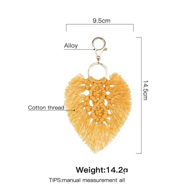 bohemian tassel key ring party favor gifts keyrings handwoven bag accessories rope leaf european american pendant art craft 2912 q2