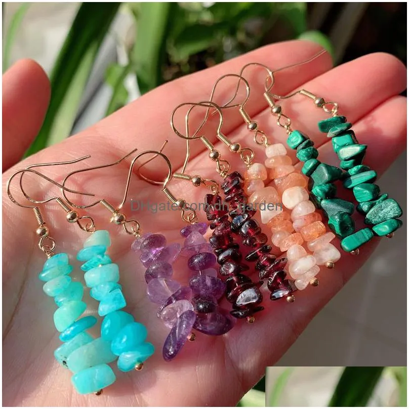 fashion jewelry small rock mineral stone crystal charms earrings natural amethysts chips gravel tassel charm quartz dangle earring