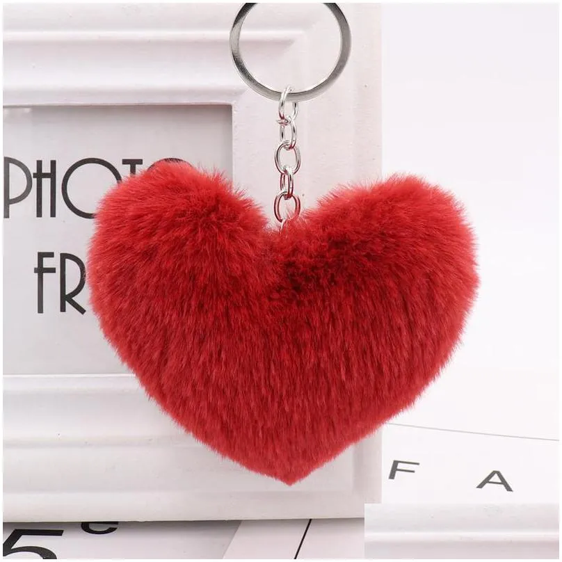 heartshaped pom pom fluffy keychain pendant ornament key organizer key holder novelty gift keyring accessories women keychains 916 q2