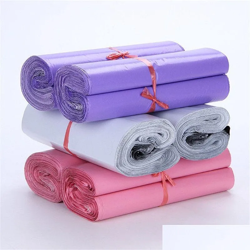 100pcs/lot plastic mailer 17x30cm pink purple white envelopes bags selfseal adhesive parcel package bag