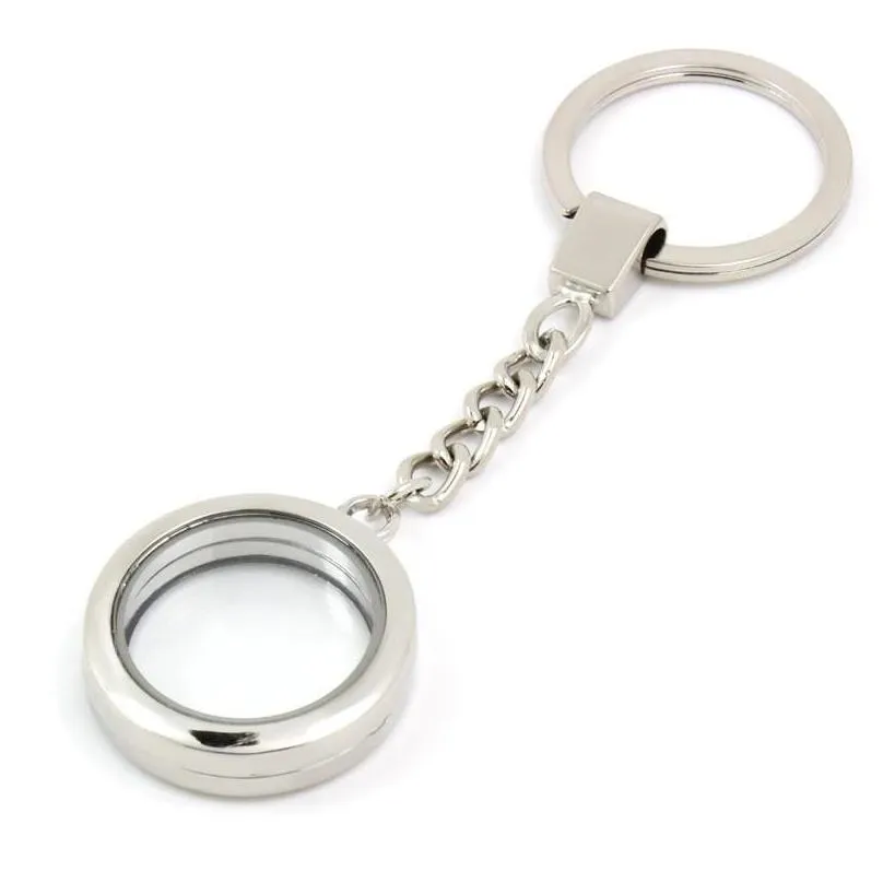round alloy floating locket keychain magnetc 30mm glass locket keyring jewelry accept customization 606 z2